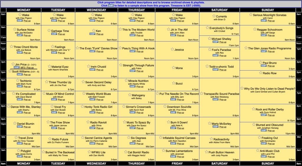 WFMU Program Schedule